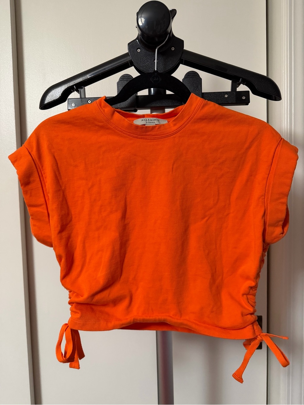 All Saints Bright Orange Tie-Hem Crop Tee